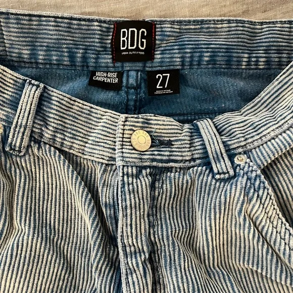 BDG Blue and White Jean Shorts Distressed High-Waisted - Picture 3 of 3